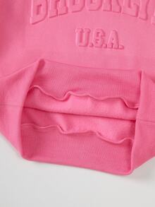 Young Girl Girls Co Ord Set 3D Embossed Print Pink Casual Sweatshirt And Pants Kids Girls Winter Clothes - Hot Pink - View 7