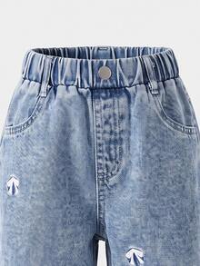 Young Girl Bow Front Straight Leg Jeans Autumn Winter - Medium Wash - View 5