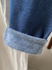 男嬰毛絨錐形牛仔褲，秋冬新品，休閒可愛風，中藍色牛仔布，彈性抽繩腰頭，柔軟彈性保暖內裡優質棉牛仔面料，適合日常穿著、外出、推車散步與聚會 - 中等水洗藍 - 查看 8