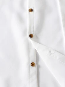 Teen Boys Deconstructed Design Long Sleeve Shirt With Collar, Cute Top For School Wear Sixth Form Formal, Teachers' Day Party White Black Summer - White - View 10