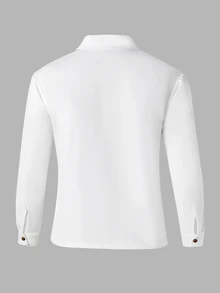 Teen Boys Deconstructed Design Long Sleeve Shirt With Collar, Cute Top For School Wear Sixth Form Formal, Teachers' Day Party White Black Summer - White - View 2