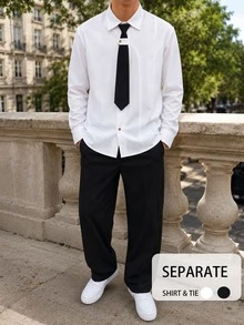 Teen Boys Deconstructed Design Long Sleeve Shirt With Collar, Cute Top For School Wear Sixth Form Formal, Teachers' Day Party White Black Summer - White - View 5