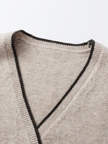 SHEIN Franclia Women's French Contrast V-Neck Knit Vest Tank Top, Cross-Wrap Minimalist Preppy Elegant Sleeveless Tank Top,Brown Fall School, Office&Christmas Wear. - Khaki - View 5
