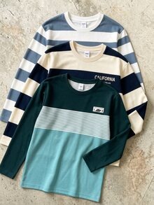 Tween Boys T-Shirt Streetwear Casual Color Block Striped Print Long Sleeve Pocket Round Neck School Fall Autumn Back To School Fall Tops - Multicolor - View 1