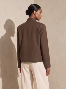 Vesra Women's Loose Fit Casual Shirt With Wrap-Around Stand Collar, Overlap Asymmetric Placket And Single Button, Long Sleeve - Coffee Brown - View 2