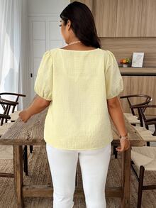 Weeklong Plus Size Summer Casual Plaid 3D Floral Decor Shirt - Yellow - View 2