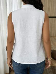 Weeklong Plus Size Women's Casual Vacation Contrast Button Loose Tank Top, Suitable For Daily Wear, Spring/Summer Elegant - White - View 2