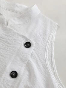 Weeklong Plus Size Women's Casual Vacation Contrast Button Loose Tank Top, Suitable For Daily Wear, Spring/Summer Elegant - White - View 5