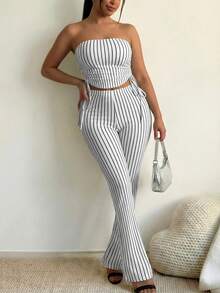 BamGleam 2pcs Sexy Women Striped Bandeau Top Set - Black and White - View 2