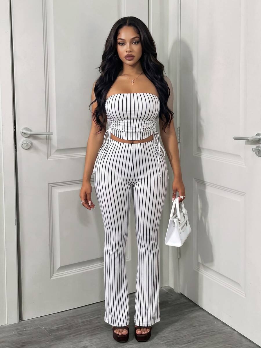 BamGleam 2pcs Sexy Women Striped Bandeau Top Set - Black and White - View 1