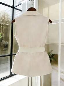 GlowEve Waist Belt Sleeveless Vest With Metal Buckle, Fashionable Versatile Elegant Outerwear For Women - Apricot - View 2