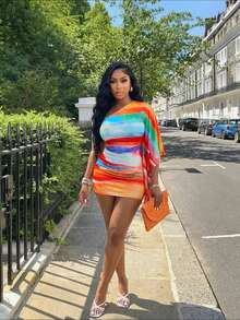 BamGleam Women's Summer Fashion Colorful Print Fitted Mini Dress - Multicolor - View 3