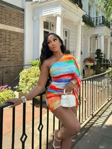 BamGleam Women's Summer Fashion Colorful Print Fitted Mini Dress - Multicolor - View 6