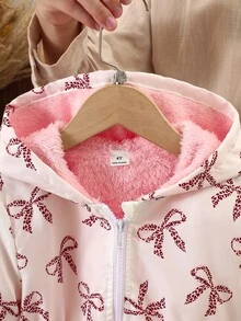 SHEIN Vintaside Kids Toddler Girls Polyester Hooded Long Sleeve Botanical Zip Pocket Regular Loose Fit Fleece Lined Jacket Winter Multicolor - Multicolor - View 5
