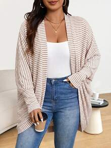 Shapeblank Plus Size Casual Loose Ribbed Brushed Knit Cardigan Jacket Casual Daily Going Out Jacket For Woman Fall/Winter Casual Jacket For Women Fall/Winter - Apricot - View 6