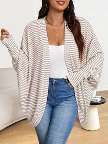 Shapeblank Plus Size Casual Loose Ribbed Brushed Knit Cardigan Jacket Casual Daily Going Out Jacket For Woman Fall/Winter Casual Jacket For Women Fall/Winter - Apricot - View 4