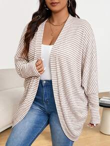 Shapeblank Plus Size Casual Loose Ribbed Brushed Knit Cardigan Jacket Casual Daily Going Out Jacket For Woman Fall/Winter Casual Jacket For Women Fall/Winter - Apricot - View 5