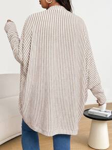 Shapeblank Plus Size Casual Loose Ribbed Brushed Knit Cardigan Jacket Casual Daily Going Out Jacket For Woman Fall/Winter Casual Jacket For Women Fall/Winter - Apricot - View 3