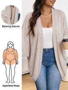Shapeblank Plus Size Casual Loose Ribbed Brushed Knit Cardigan Jacket Casual Daily Going Out Jacket For Woman Fall/Winter Casual Jacket For Women Fall/Winter - Apricot - View 2