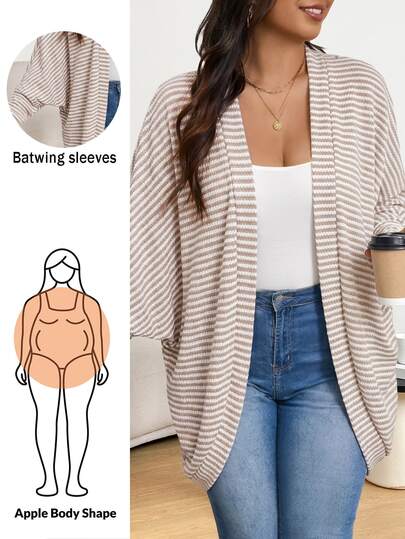 Shapeblank Plus Size Casual Loose Ribbed Brushed Knit Cardigan Jacket Casual Daily Going Out Jacket For Woman Fall/Winter Casual Jacket For Women Fall/Winter
