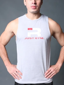 Coreblaze Boyfriend Style Men's Simple Printed Sleeveless Workout T-Shirt & Tank Top Breathable - Grey - View 3