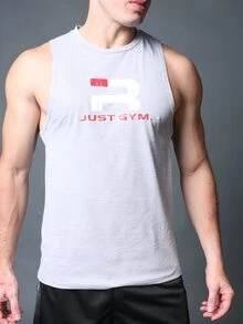 Coreblaze Boyfriend Style Men's Simple Printed Sleeveless Workout T-Shirt & Tank Top Breathable - Grey - View 4