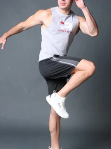 Coreblaze Boyfriend Style Men's Simple Printed Sleeveless Workout T-Shirt & Tank Top Breathable - Grey - View 5