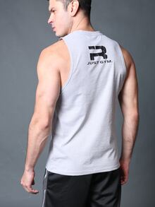 Coreblaze Boyfriend Style Men's Simple Printed Sleeveless Workout T-Shirt & Tank Top Breathable - Grey - View 2
