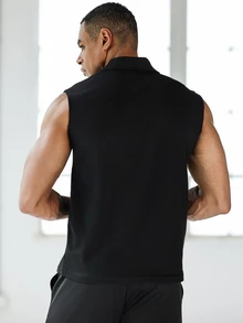 Coreblaze Boyfriend Style Men's Summer Sleeveless Letter Printed Sports Polo Shirt Golf Shirt - Black - View 2