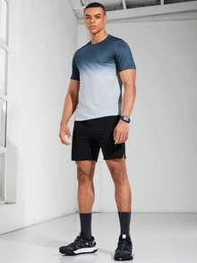 Coreblaze Boyfriend Style Men's Short Sleeve Round Neck Everyday Fitness Sports T-Shirt With Gradient Color, All Seasons - Multicolor - View 5