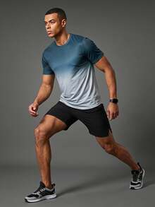 Coreblaze Boyfriend Style Men's Short Sleeve Round Neck Everyday Fitness Sports T-Shirt With Gradient Color, All Seasons - Multicolor - View 1