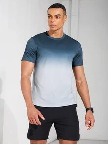 Coreblaze Boyfriend Style Men's Short Sleeve Round Neck Everyday Fitness Sports T-Shirt With Gradient Color, All Seasons - Multicolor - View 7