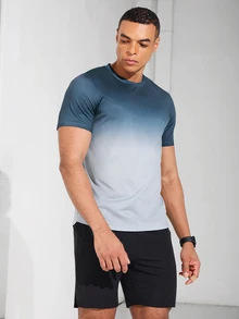 Coreblaze Boyfriend Style Men's Short Sleeve Round Neck Everyday Fitness Sports T-Shirt With Gradient Color, All Seasons - Multicolor - View 4