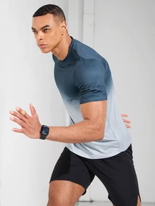 Coreblaze Boyfriend Style Men's Short Sleeve Round Neck Everyday Fitness Sports T-Shirt With Gradient Color, All Seasons - Multicolor - View 3