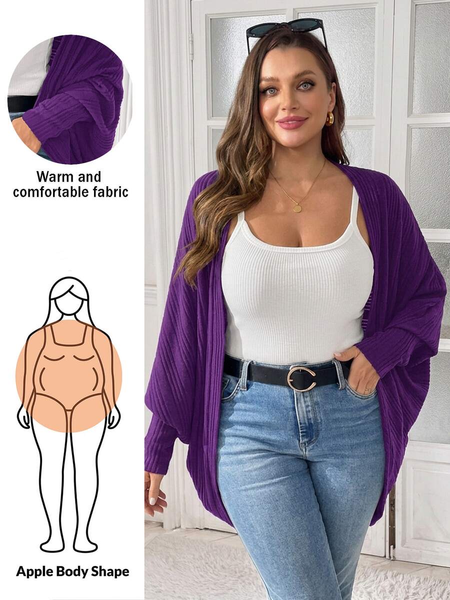 Shapeblank Plus Size Solid Color Minimalist Baggy Casual Elegant Long Sleeve Jacket, Versatile For Daily Wear Formal Teacher Pearl Autumn Fall Club Party Purple