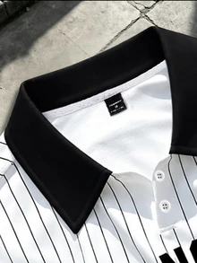 Chillumni Men's Striped Letter Pattern Casual Daily Short Sleeve Polo Shirt - Multicolor - View 3