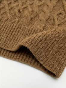 SHEIN Autumn/Winter Vintage Cable Knit Long Sleeve Raglan Sleeve Metal Button Knit Sweater For Women - Coffee Brown - View 7