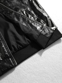 ROMWE MEN Men's Loose Fit PU Leather Jacket With Paisley Pattern - Black - View 10