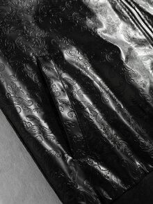 ROMWE MEN Men's Loose Fit PU Leather Jacket With Paisley Pattern - Black - View 5