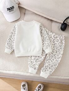 SHEIN 2pcs Baby Boys Casual 3D Letter Print Crew Neck Fleece Sweatshirt And Matching Fleece Sweatpants Set, Suitable For Autumn/Winter - Multicolor - View 2
