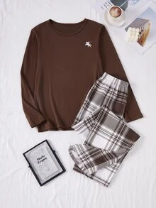 Teen Boy Knight Print Long Sleeve Top And Plaid Long Pants Loungewear - Multicolor - View 5