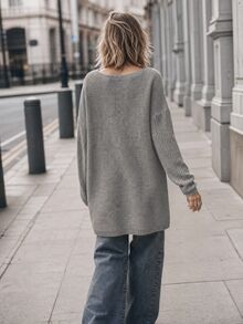 Holdful Holdful Women's Autumn/Winter Boat Neck Drop Shoulder Mid-Length Knit Sweater Dress Contrast Color Patch Pockets Ribbed Sleeves Casual Commute Travel - Multicolor - View 2