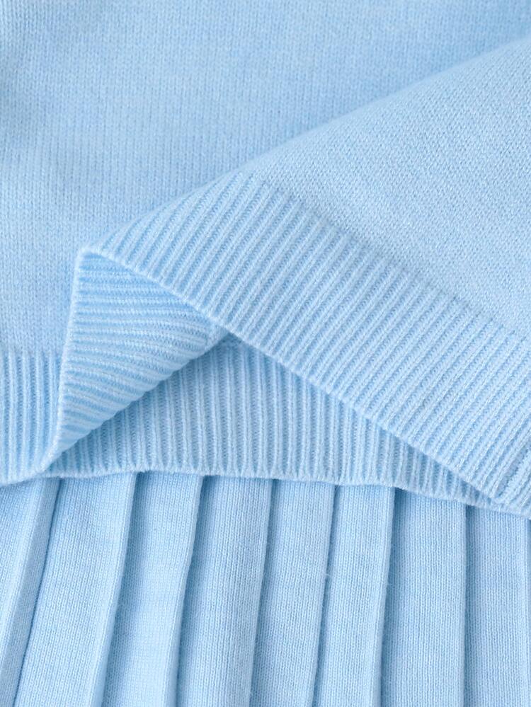 SHEIN Playful Pals Baby Girl Bow Decor Sweater & Knitted Skirt Set Autumn Winter - Baby Blue - View 8