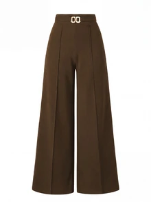 Femmeverse Pantalones largos holgados versátiles de talla grande para uso diario y oficina - Marrón - Ver 3
