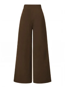 Femmeverse Pantalones largos holgados versátiles de talla grande para uso diario y oficina - Marrón - Ver 2
