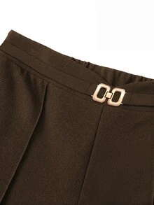 Femmeverse Pantalones largos holgados versátiles de talla grande para uso diario y oficina - Marrón - Ver 8