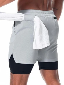 Coreblaze Men's Drawstring Waist Casual Versatile Daily Travel Sports Shorts - Grey - View 2