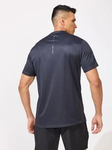 Coreblaze Boyfriend Style Men's Crew Neck Short Sleeve Letter Print Activewear Top, Casual Everyday Wear - Grey - View 2