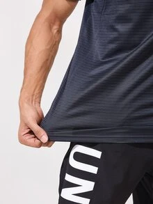 Coreblaze Boyfriend Style Men's Crew Neck Short Sleeve Letter Print Activewear Top, Casual Everyday Wear - Grey - View 4