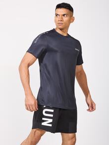 Coreblaze Boyfriend Style Men's Crew Neck Short Sleeve Letter Print Activewear Top, Casual Everyday Wear - Grey - View 3